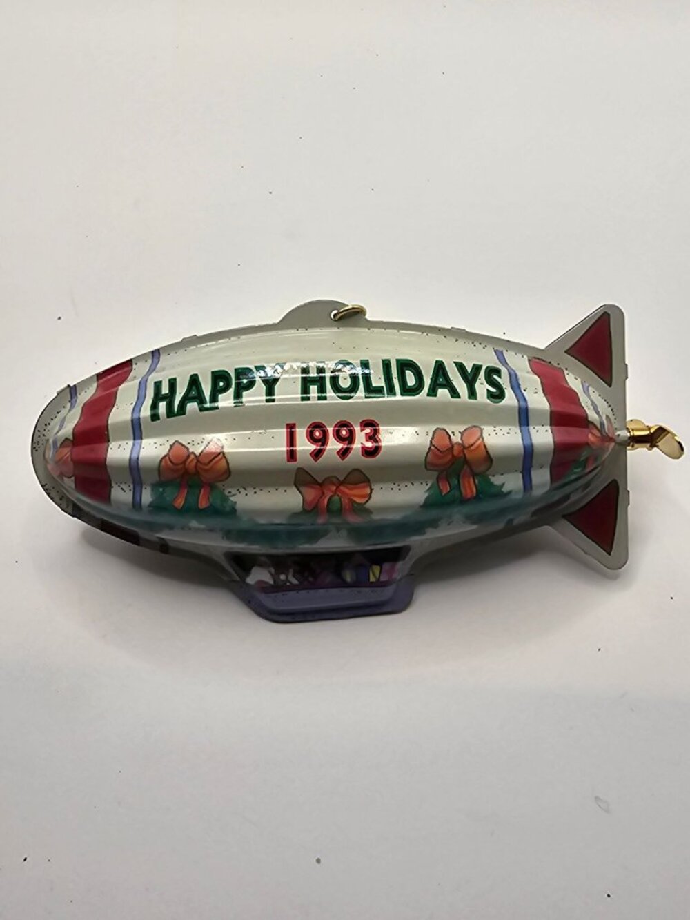 Happy Holidays 1993 Hallmark Blimp Christmas Ornament Collectible Metal Vintage